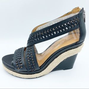 Antonio Melani Black Leather Espadrille Wedge 7.5M